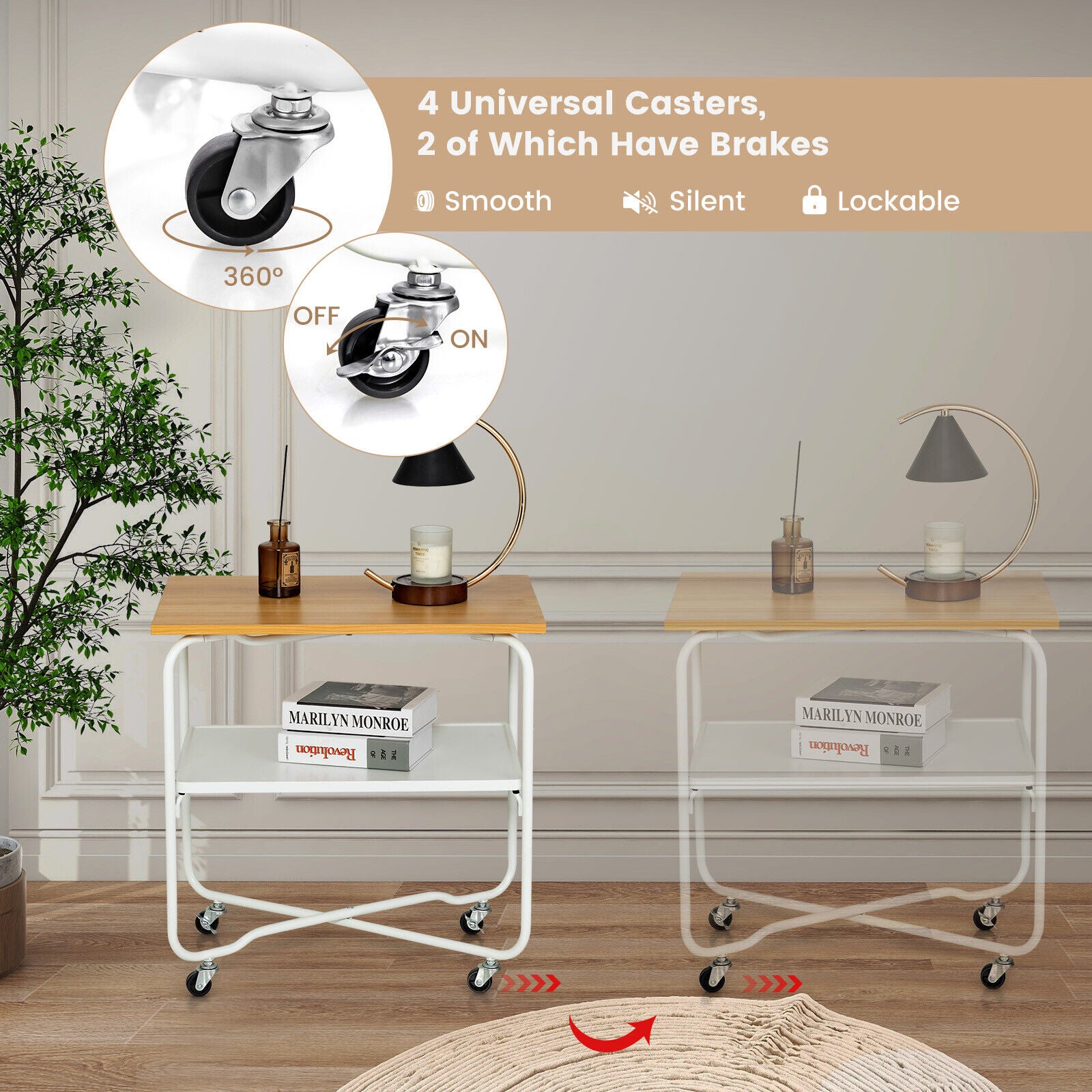 2-Tier End Table, Metal Shelf, Foldable Frame, Natural End & Side Tables at Gallery Canada