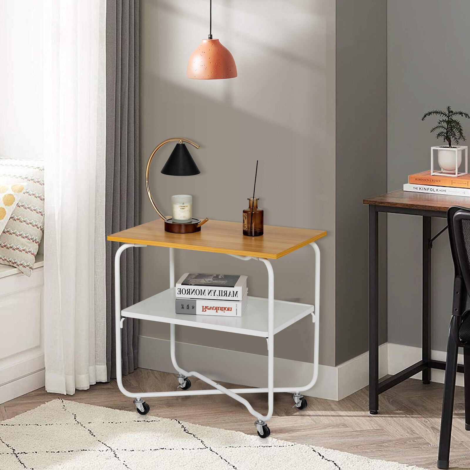 2-Tier End Table, Metal Shelf, Foldable Frame, Natural End & Side Tables at Gallery Canada