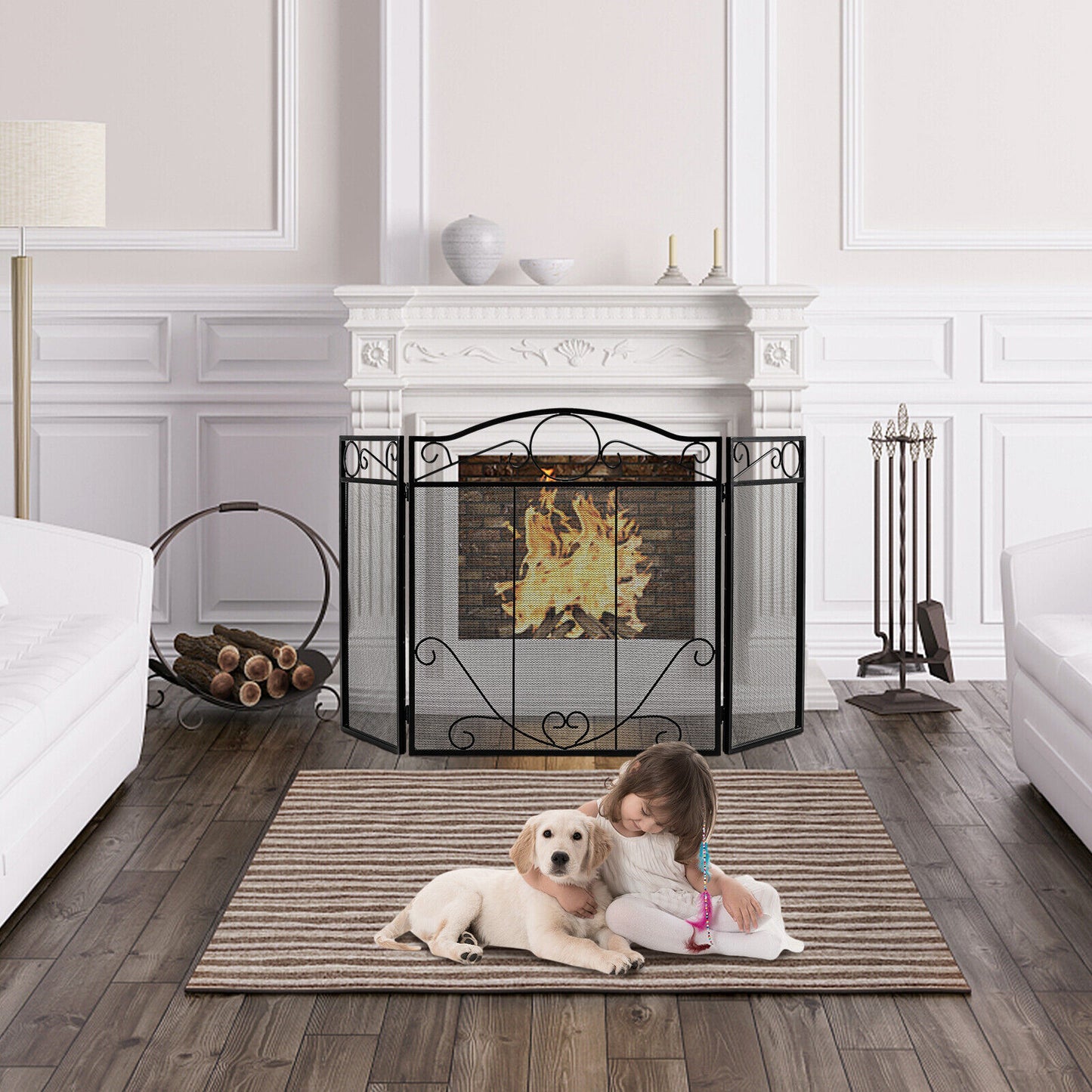 3-Panel Freestanding Fireplace Screen, Black Fireplace Tools at Gallery Canada