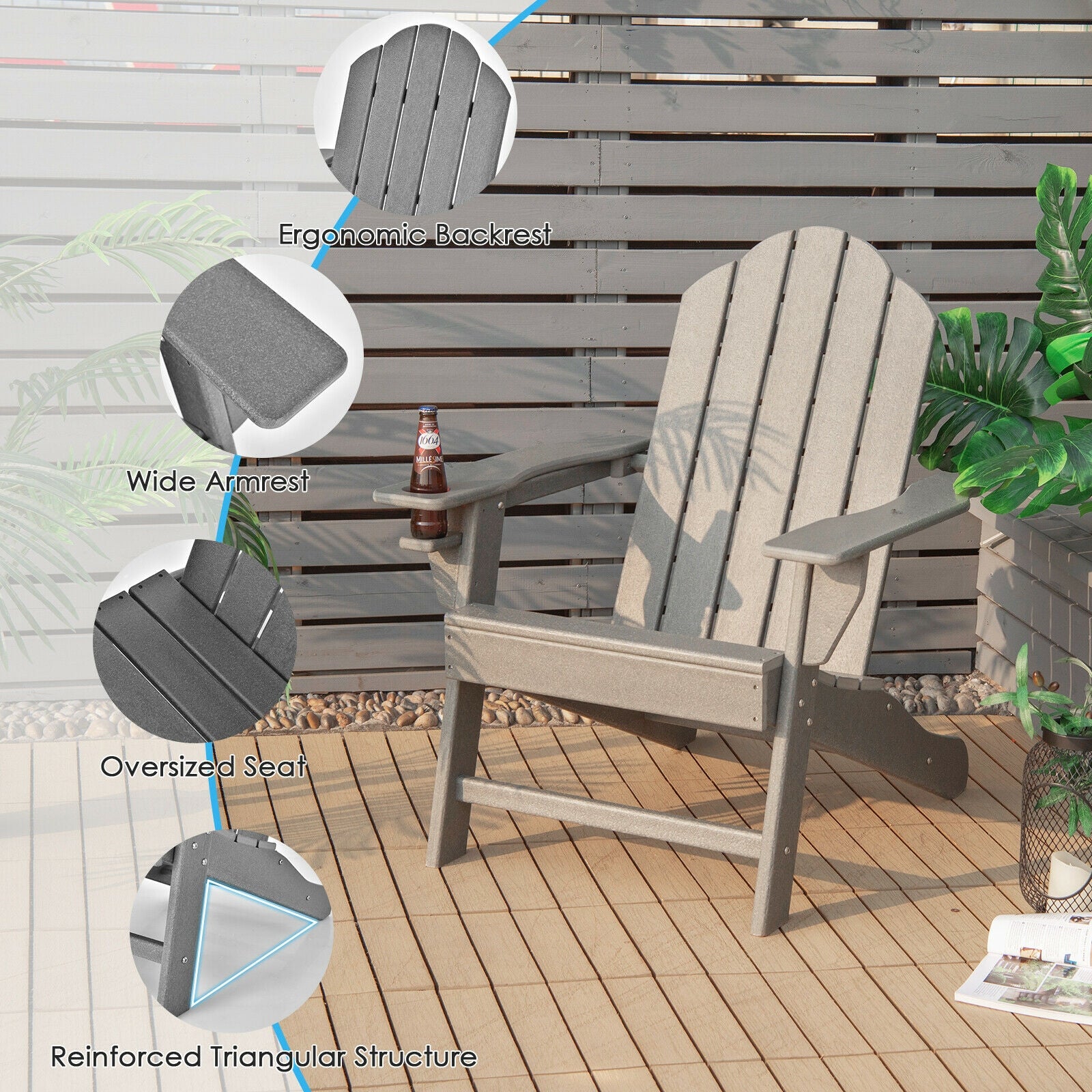 Outdoor Adirondack Chair With Built-In Cup Holder, Gray Adirondack Chairs at Gallery Canada