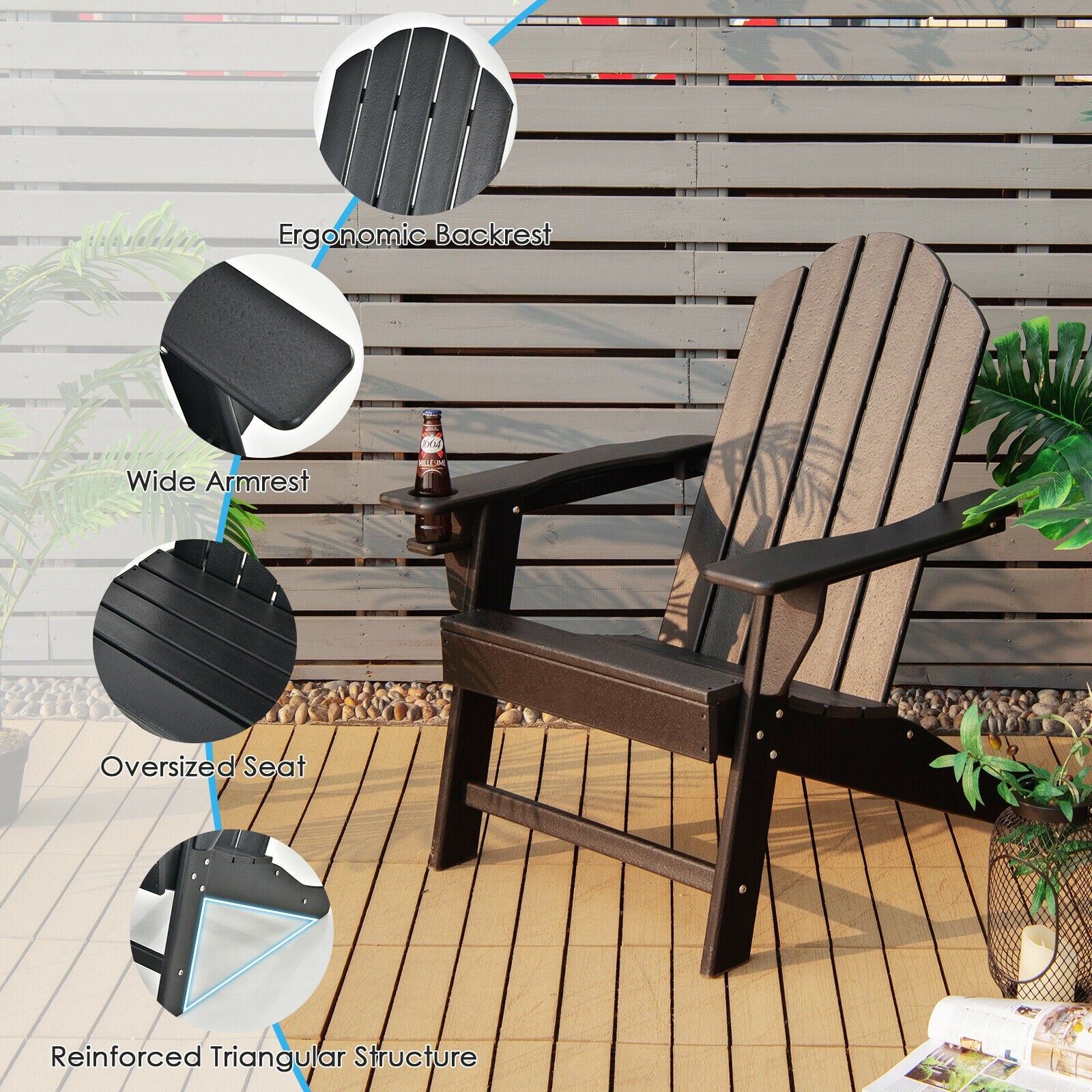 Outdoor Adirondack Chair With Built-In Cup Holder, Black Adirondack Chairs at Gallery Canada