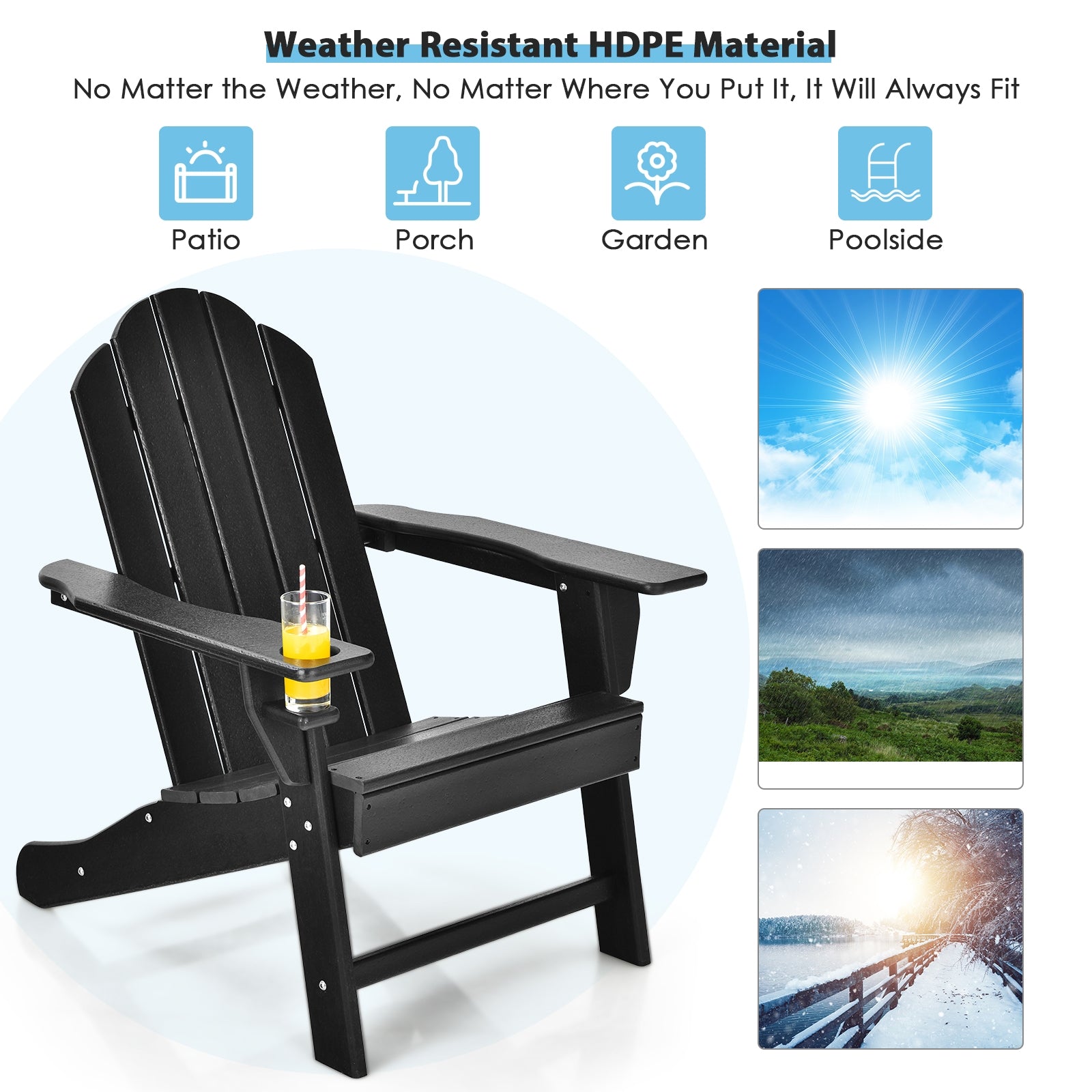 Outdoor Adirondack Chair With Built-In Cup Holder, Black Adirondack Chairs at Gallery Canada