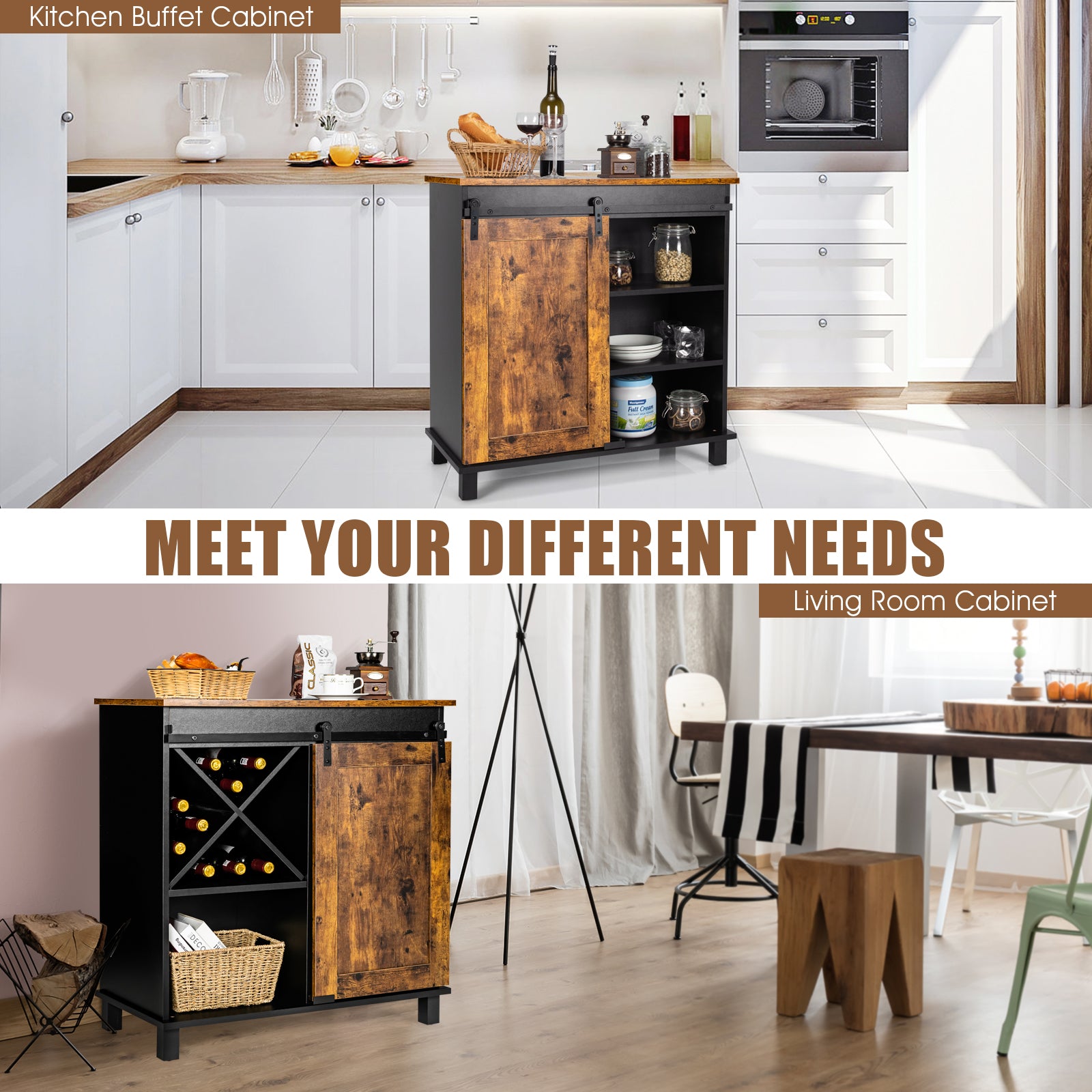 Industrial Storage Cabinet, Sliding Barn Door, Rustic Brown Sideboards Cabinets & Buffets at Gallery Canada