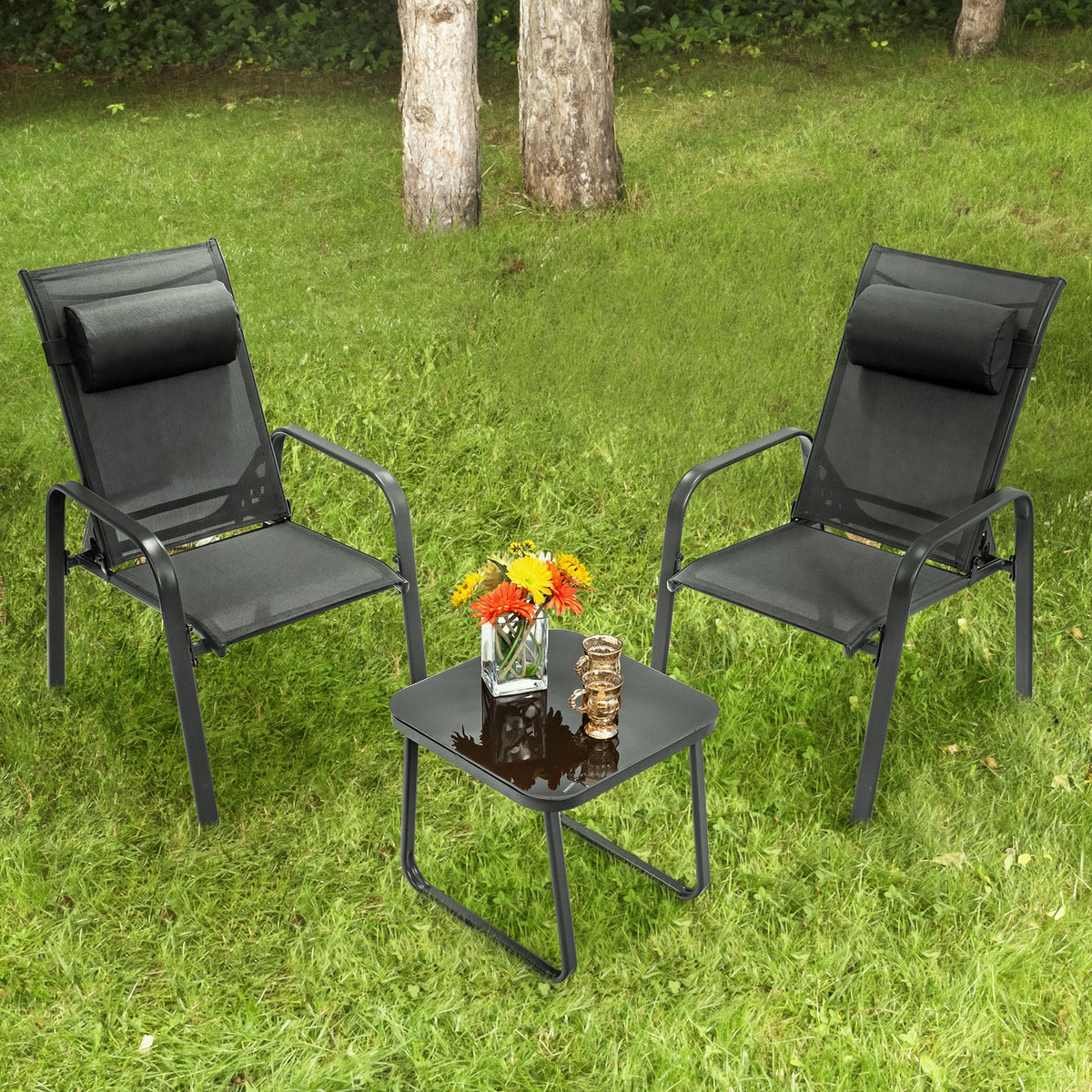Patio Bistro Furniture Set, 3 Pieces, Adjustable Backrest, Black Patio Conversation Sets at Gallery Canada