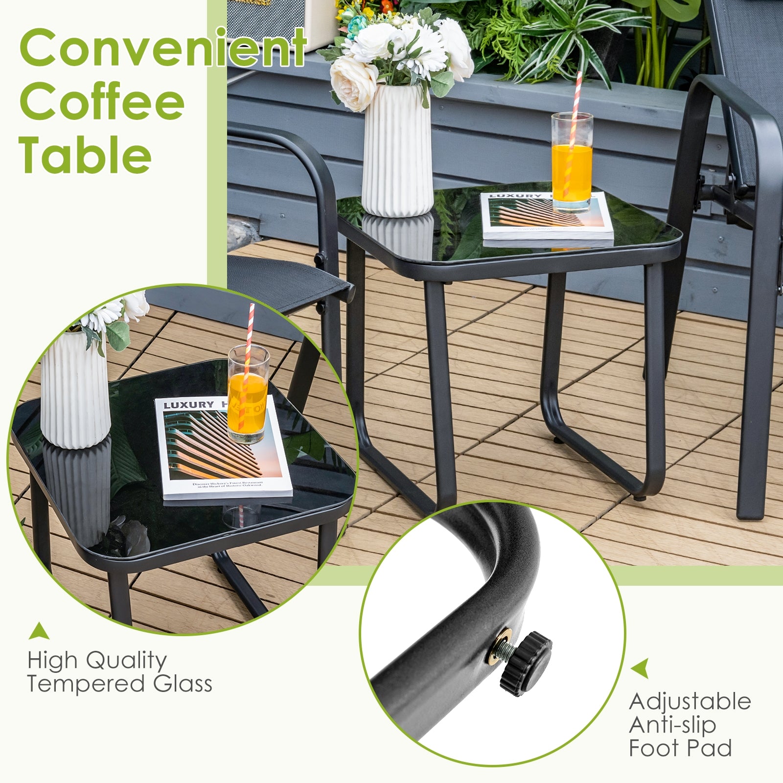 Patio Bistro Furniture Set, 3 Pieces, Adjustable Backrest, Black Patio Conversation Sets at Gallery Canada