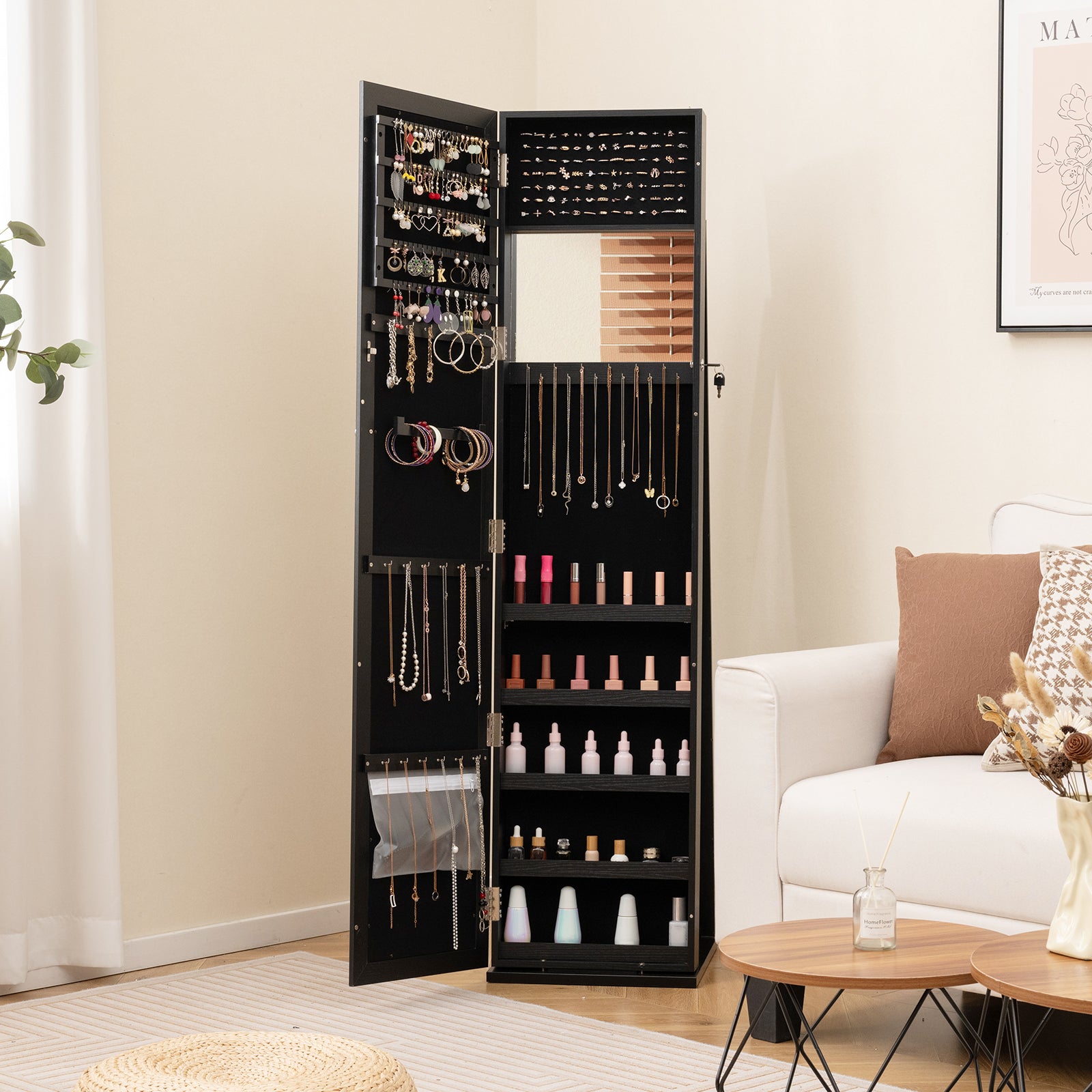 Standing Lockable Jewelry Organizer With Full-Length Mirror, Black Jewelry Armoires at Gallery Canada