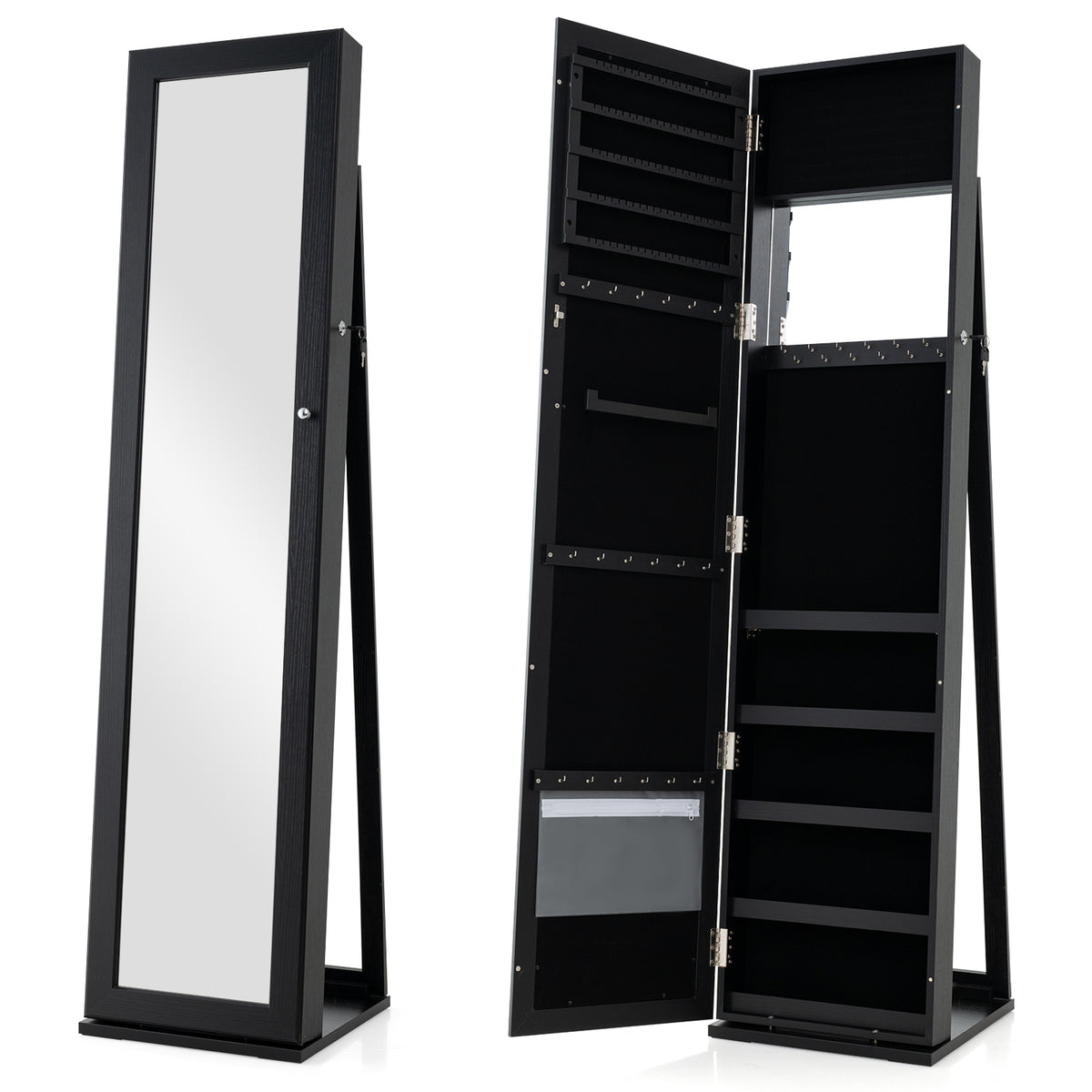 Standing Lockable Jewelry Organizer With Full-Length Mirror, Black Jewelry Armoires at Gallery Canada