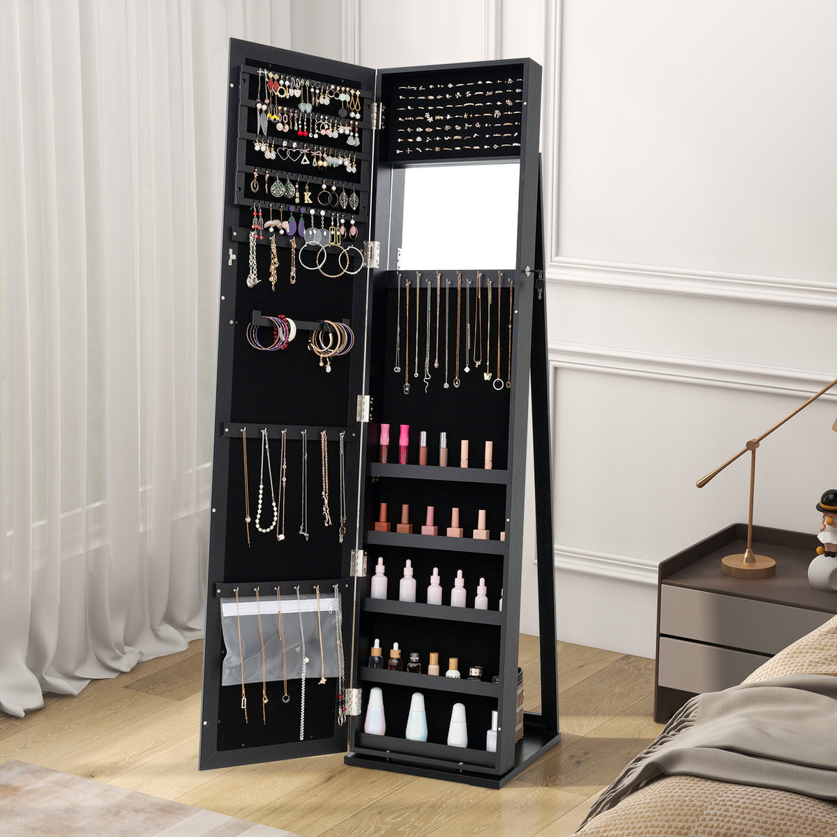 Standing Lockable Jewelry Organizer With Full-Length Mirror, Black Jewelry Armoires at Gallery Canada