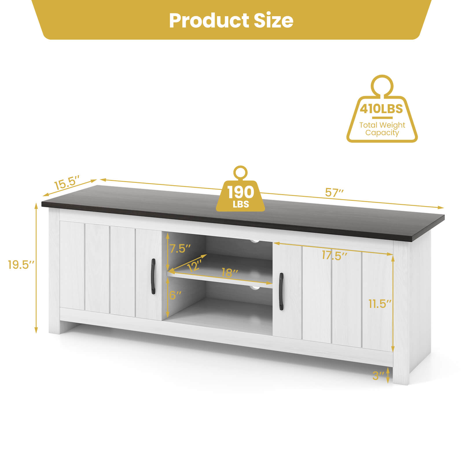 TV Stand With 2 Cabinets, Open Shelves, 65 Inches, Dark Brown Entertainment Centers & TV Stands at Gallery Canada