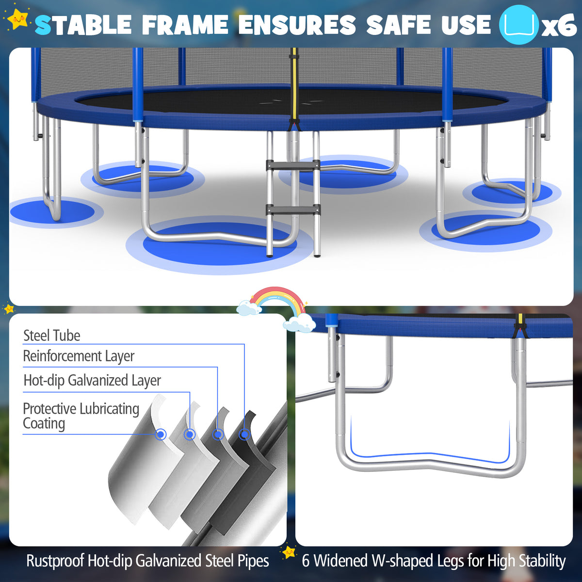12 Ft Outdoor Recreational Trampoline With Enclosure Net, Black Trampolines at Gallery Canada