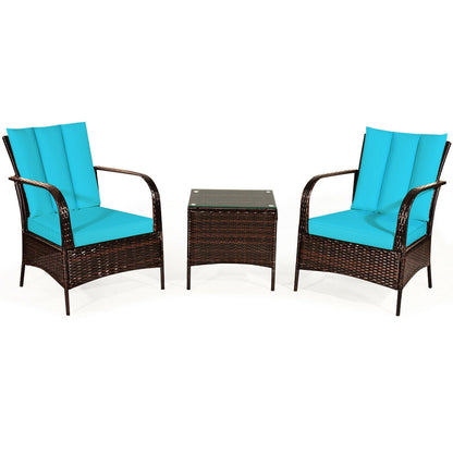 3 Piece Patio Conversation Rattan Set With Cushions, Turquoise Patio Conversation Sets at Gallery Canada