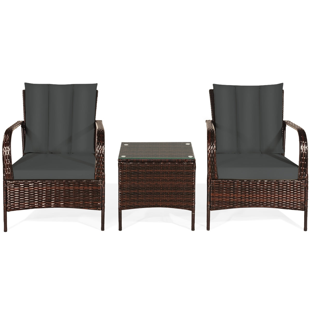 Patio Rattan Furniture Set, 3 Pieces, With Cushions, Gray Patio Conversation Sets at Gallery Canada