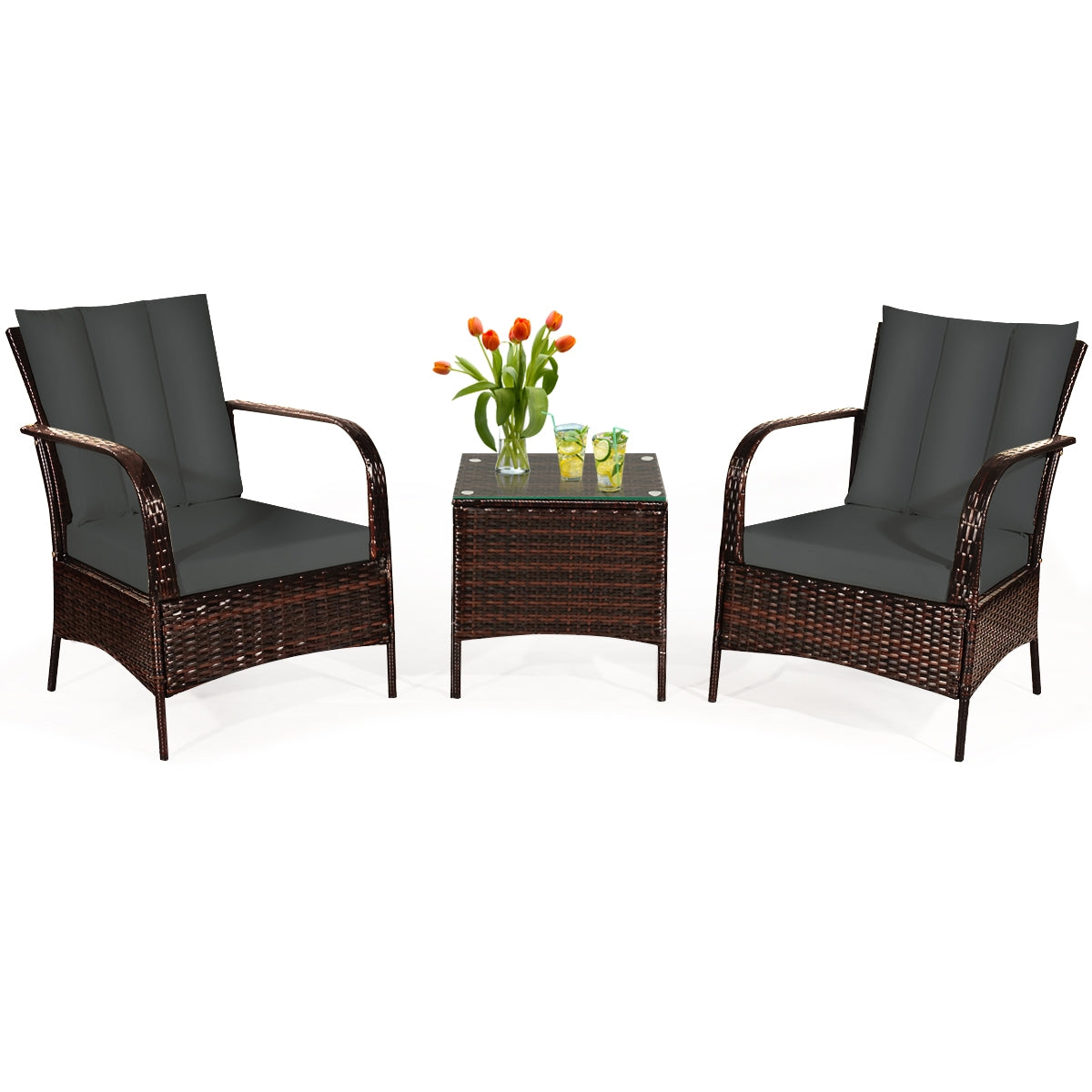 Patio Rattan Furniture Set, 3 Pieces, With Cushions, Gray Patio Conversation Sets Gray at Gallery Canada