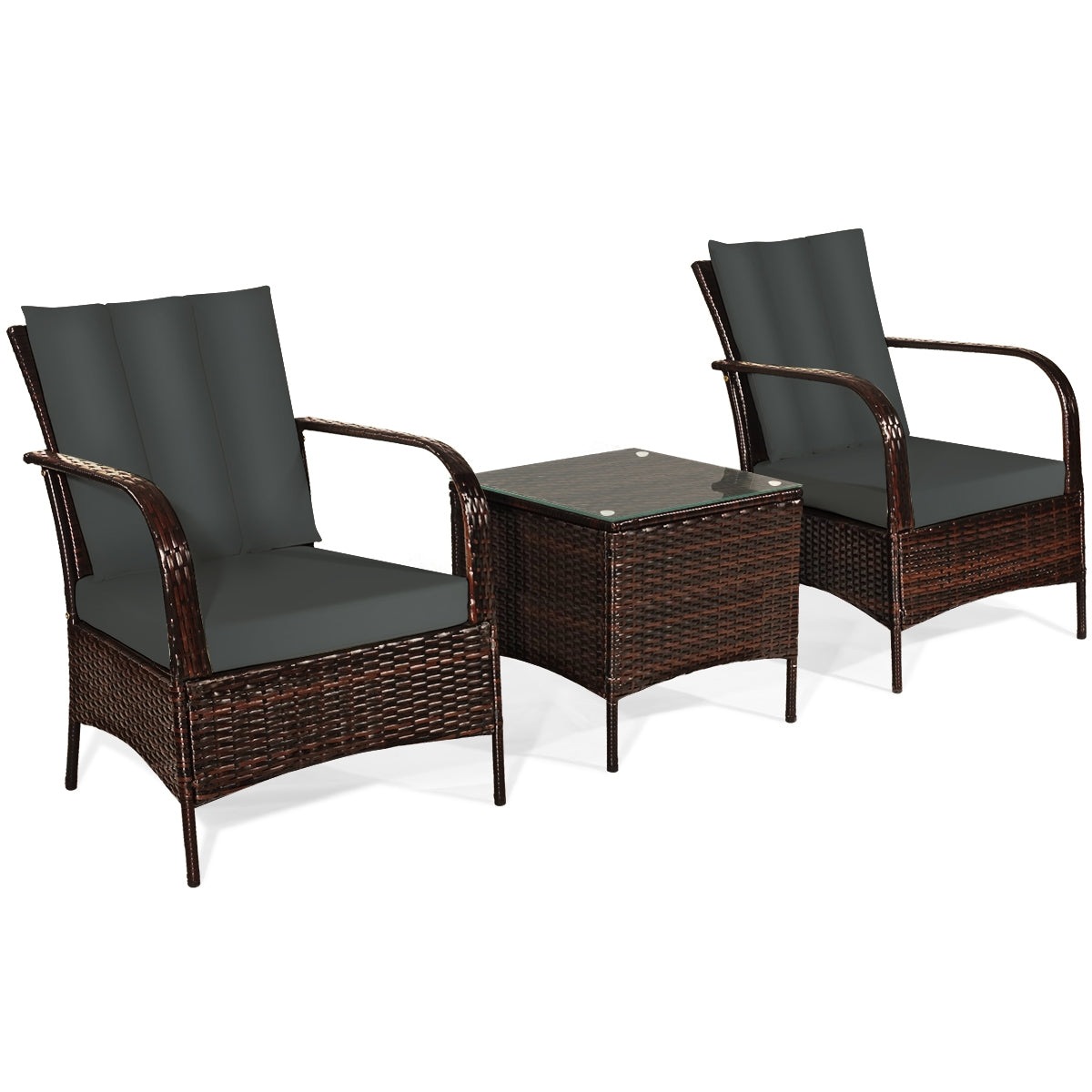 Patio Rattan Furniture Set, 3 Pieces, With Cushions, Gray Patio Conversation Sets at Gallery Canada
