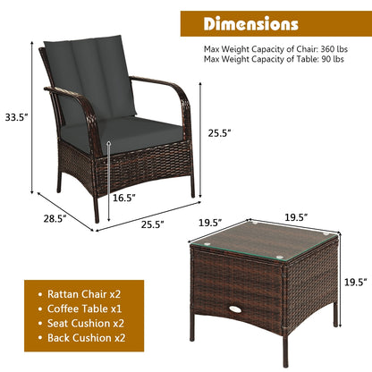 Patio Rattan Furniture Set, 3 Pieces, With Cushions, Gray Patio Conversation Sets at Gallery Canada