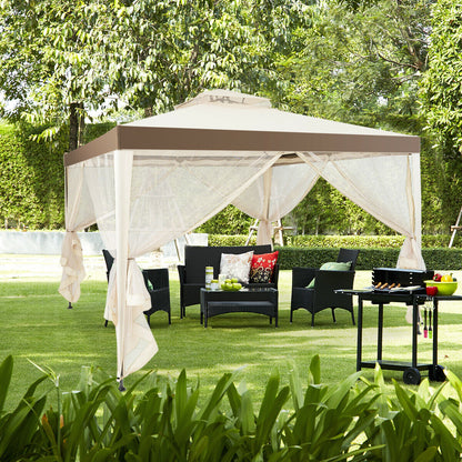 Canopy Gazebo Tent Shelter, With Mosquito Netting, Beige Gazebos at Gallery Canada