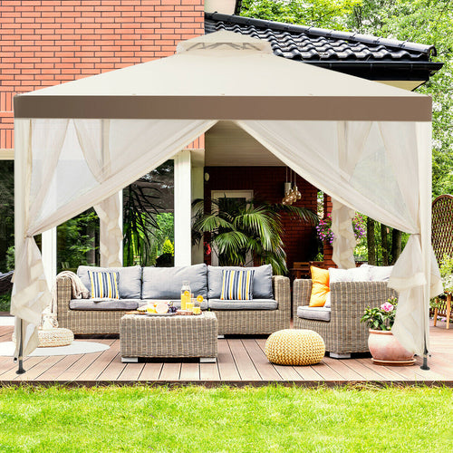 Canopy Gazebo Tent Shelter, With Mosquito Netting, Beige