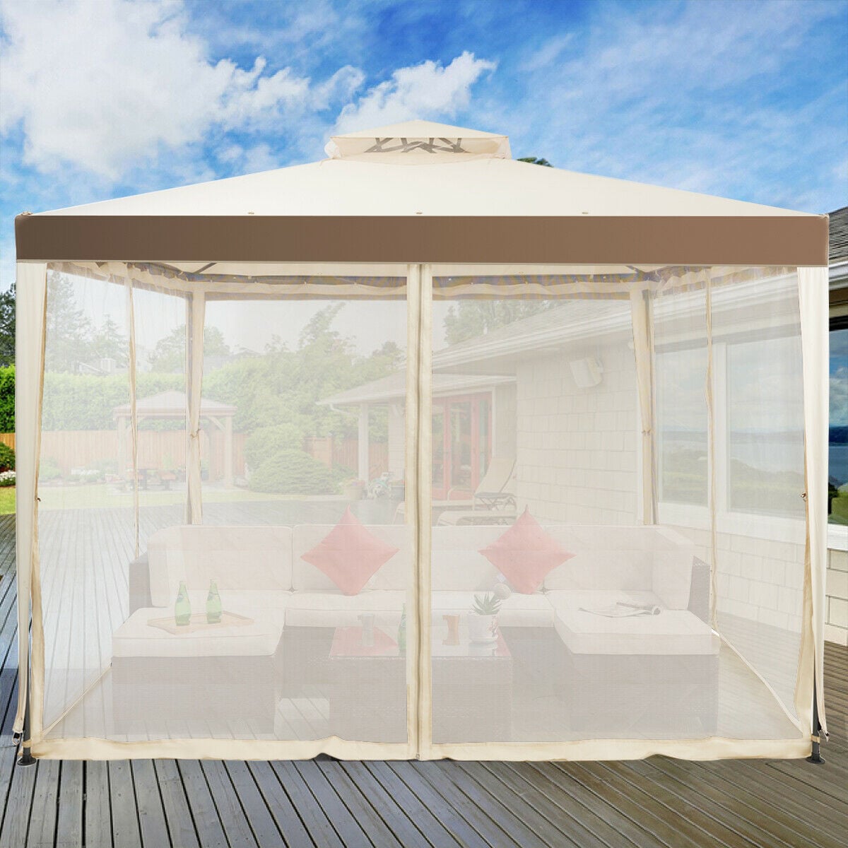 Canopy Gazebo Tent Shelter, With Mosquito Netting, Beige Gazebos at Gallery Canada