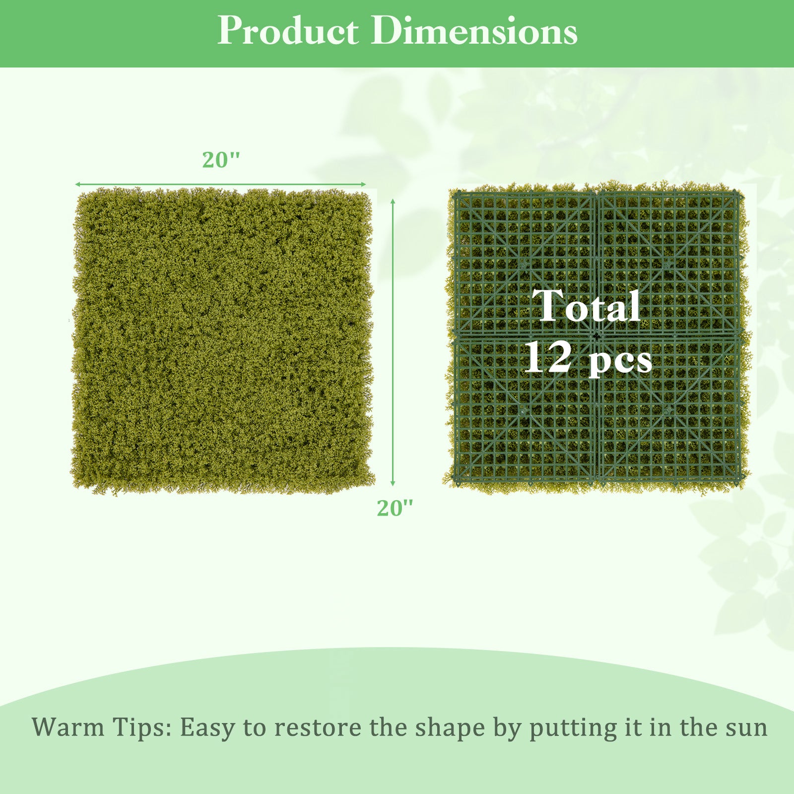 12 Pieces 20 x 20 Inches Artificial Grass Wall Panels, Light Green Faux Plants at Gallery Canada