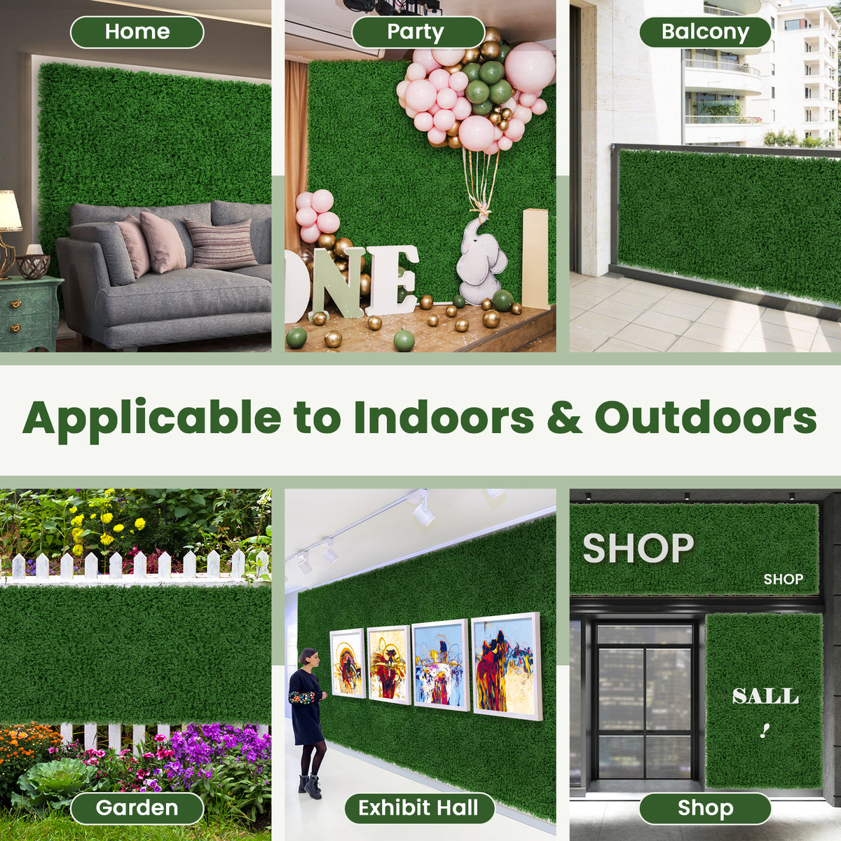 12 Artificial Grass Wall Panels, 20 x 20 Inches, Green Faux Plants at Gallery Canada