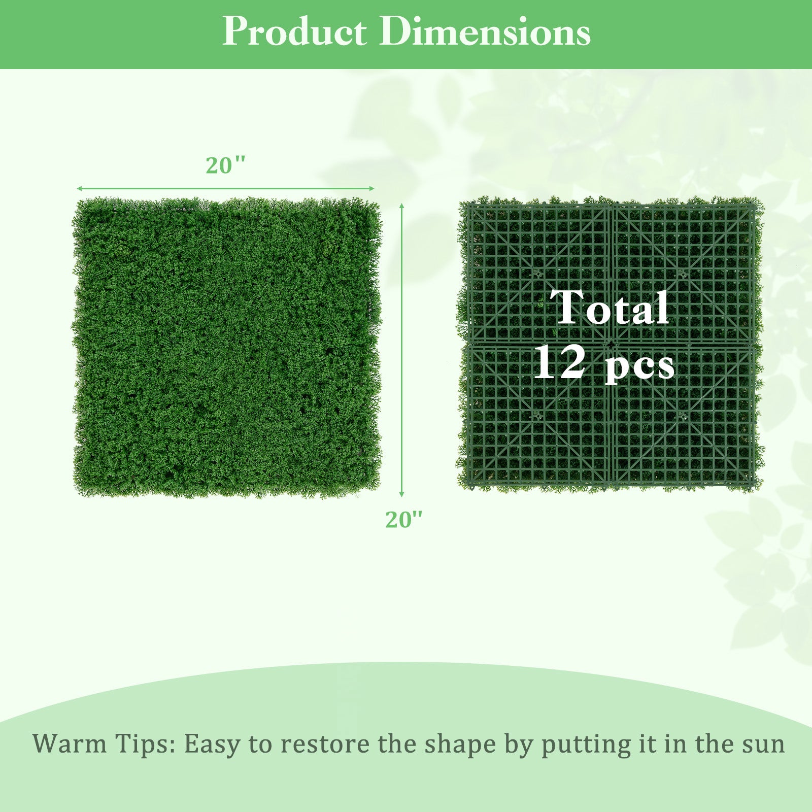 12 Artificial Grass Wall Panels, 20 x 20 Inches, Green Faux Plants at Gallery Canada