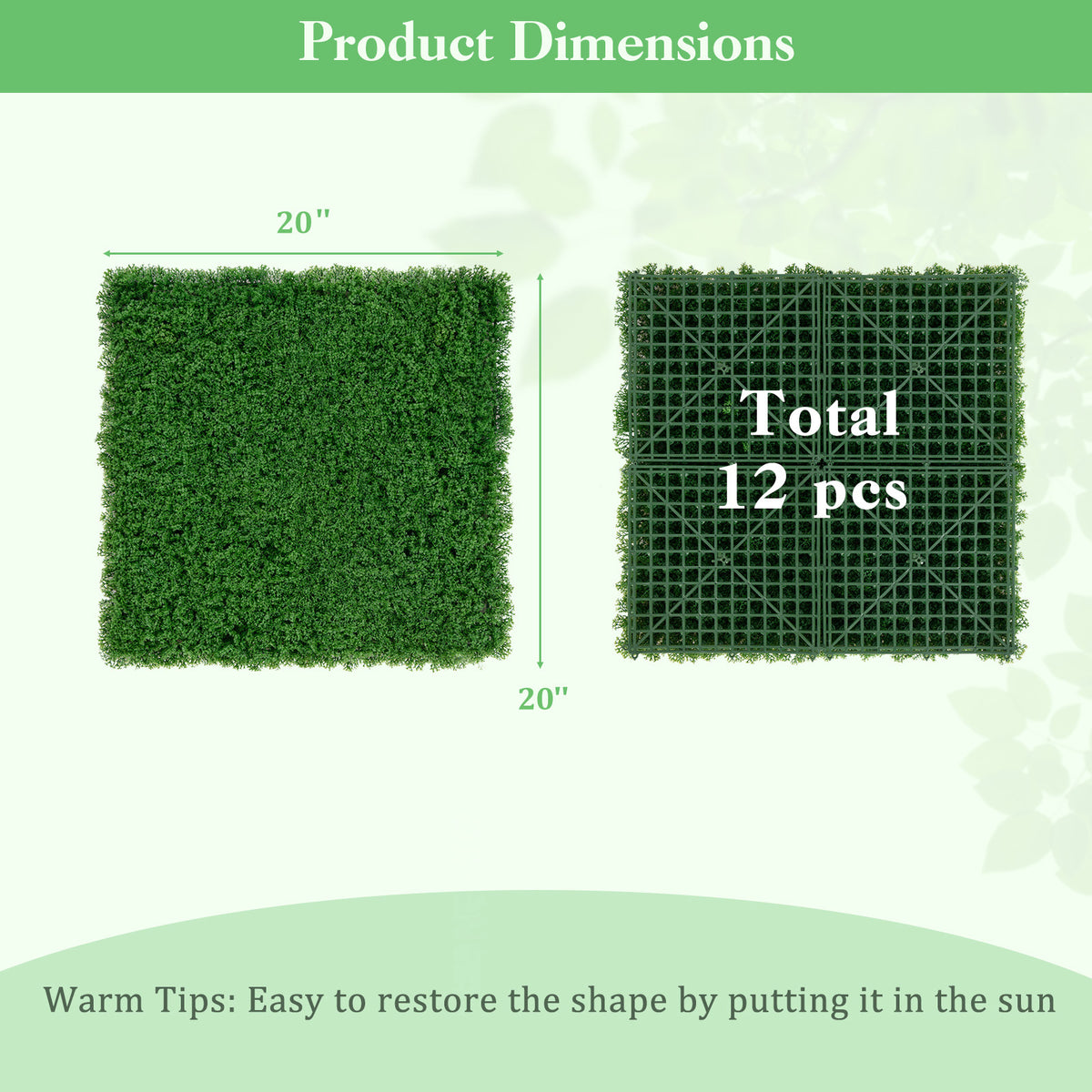 12 Artificial Grass Wall Panels, 20 x 20 Inches, Green Faux Plants at Gallery Canada
