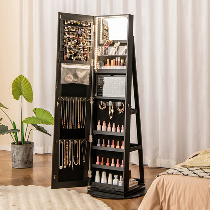 360° Rotating Jewelry Cabinet Armoire, LED Lockable, Black