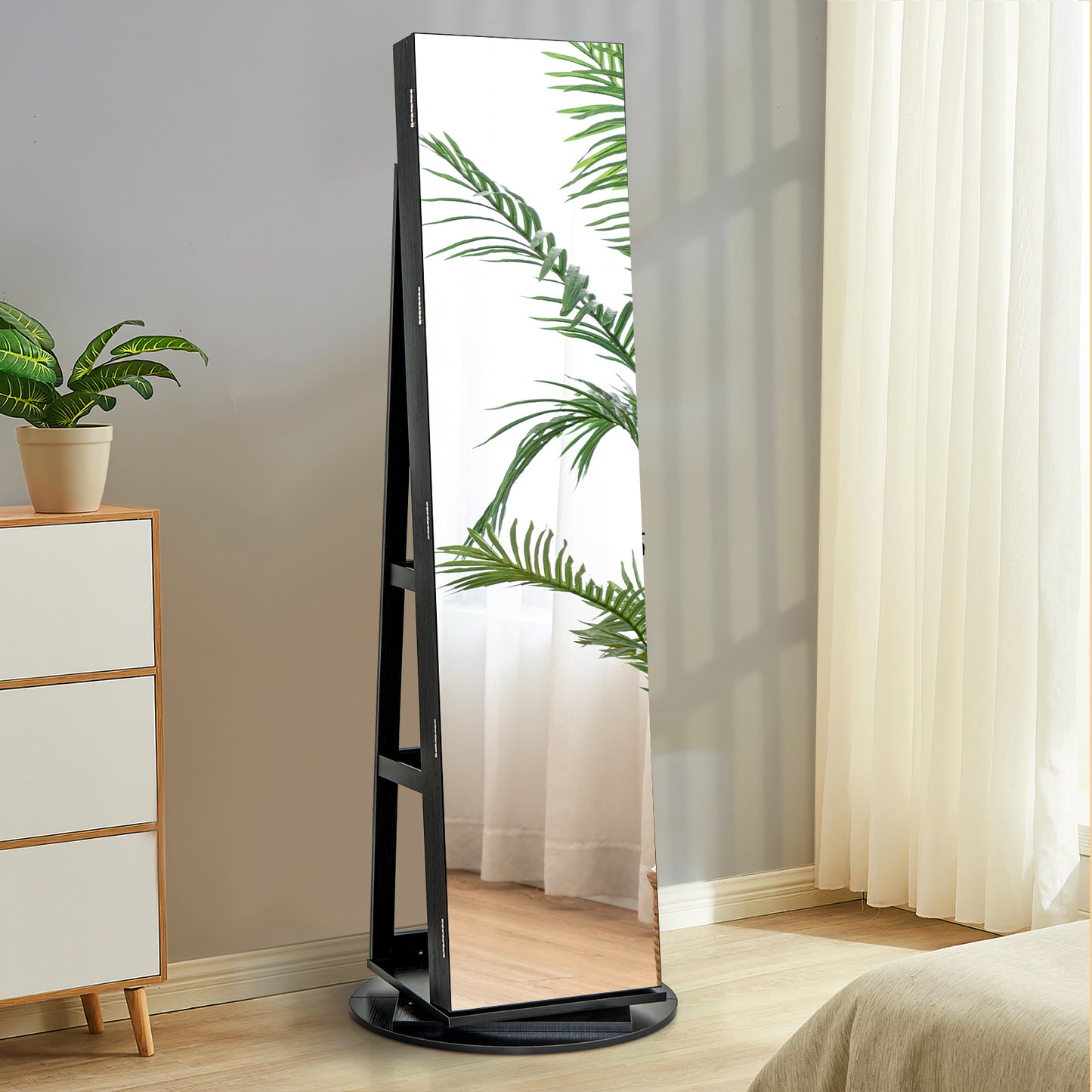 360° Rotating Jewelry Cabinet Armoire, LED Lockable, Black