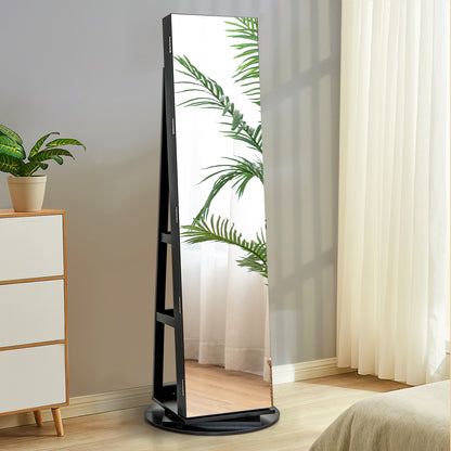 360° Rotating Jewelry Cabinet Armoire, LED Lockable, Black