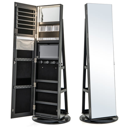 360° Rotating Jewelry Cabinet Armoire, LED Lockable, Black