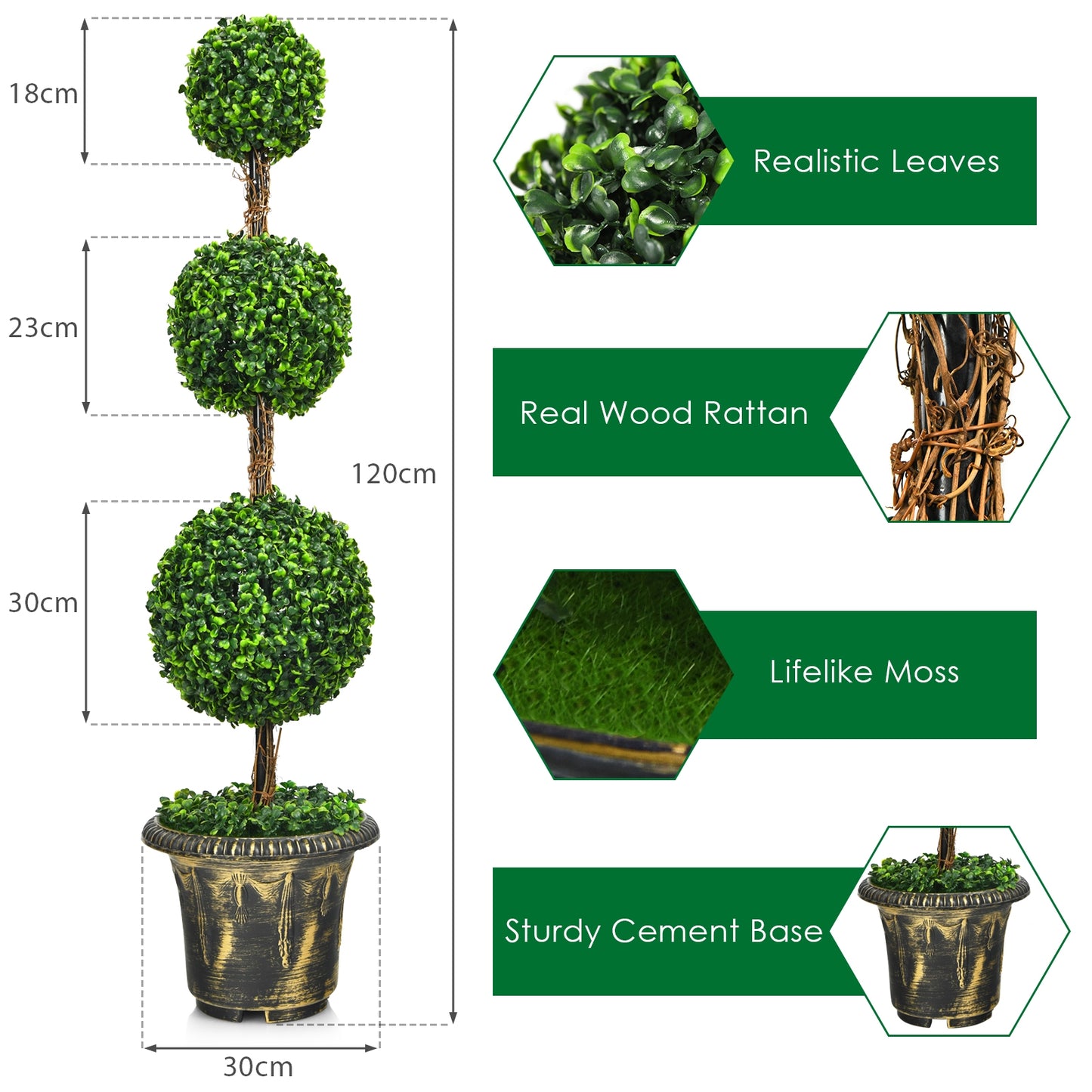 4 Feet Artificial Topiary Triple Ball Tree Plant, Green Faux Plants at Gallery Canada