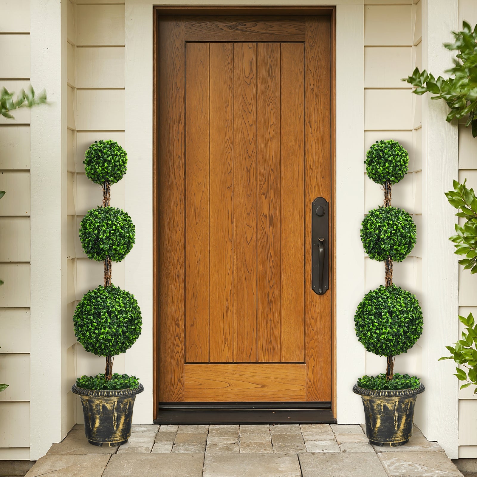 4 Feet Artificial Topiary Triple Ball Tree Plant, Green Faux Plants at Gallery Canada