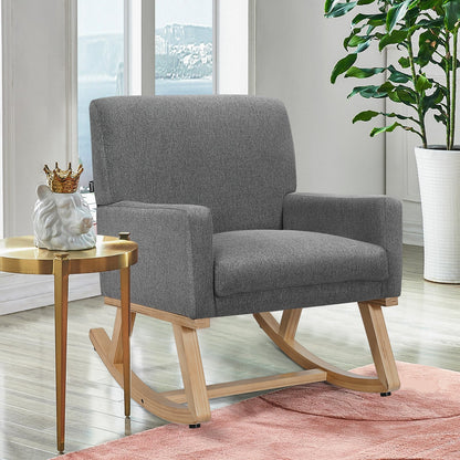 Upholstered Rocking Chair, Solid Wood Base, Gray Accent Chairs at Gallery Canada