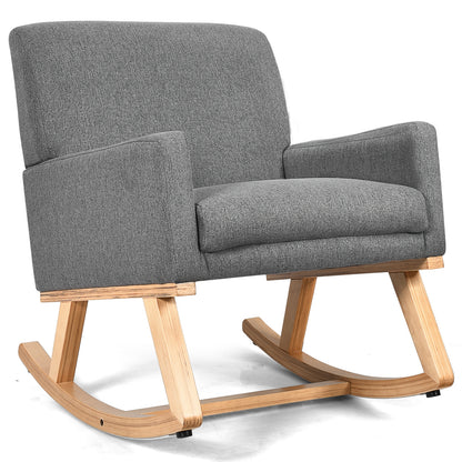 Upholstered Rocking Chair, Solid Wood Base, Gray Accent Chairs at Gallery Canada