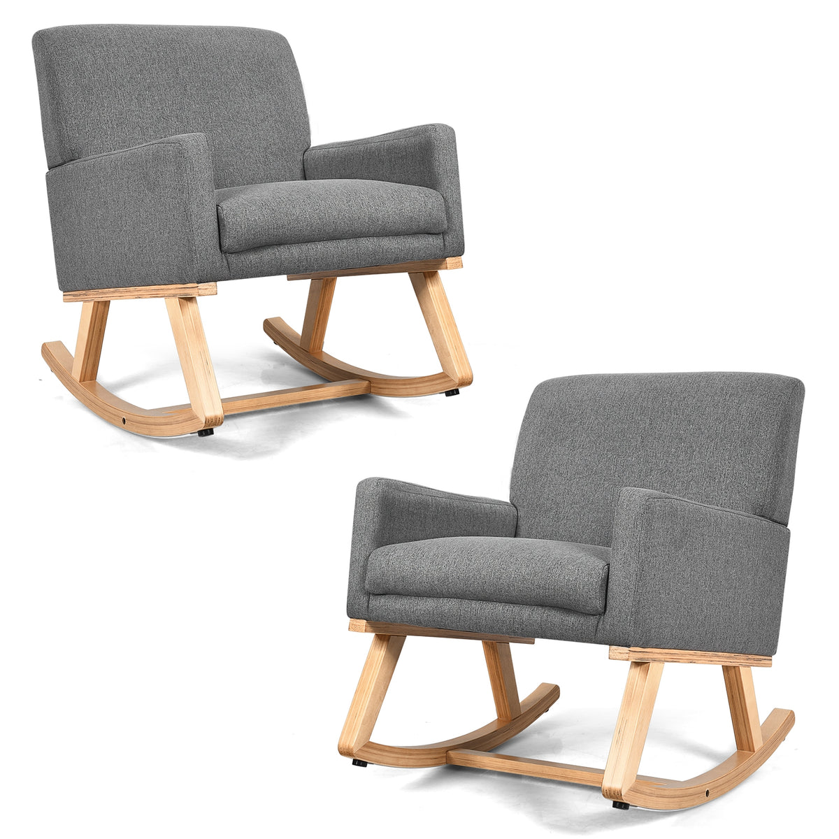 Upholstered Rocking Chair, Solid Wood Base, Gray Accent Chairs at Gallery Canada