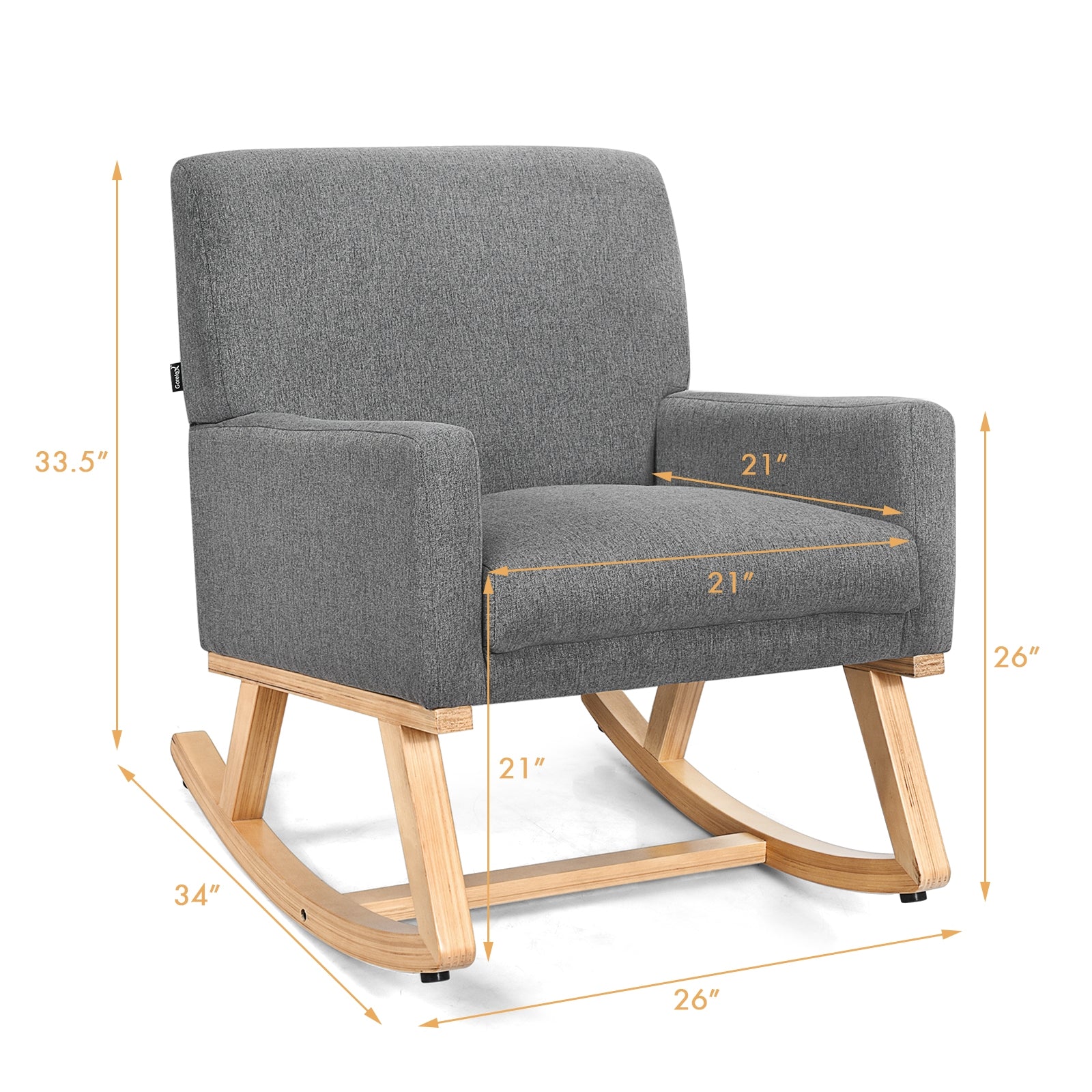 Upholstered Rocking Chair, Solid Wood Base, Gray Accent Chairs at Gallery Canada