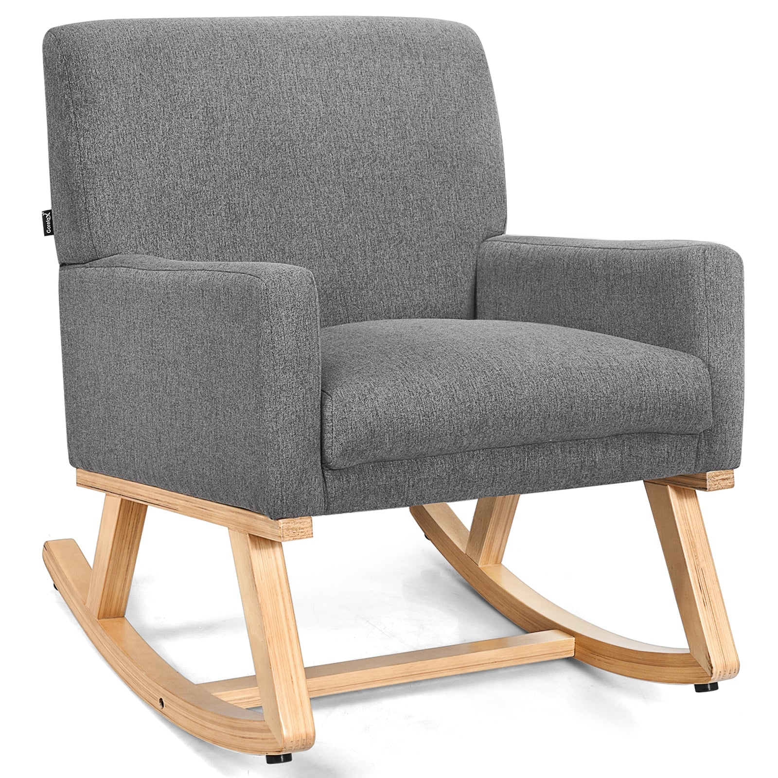 Upholstered Rocking Chair, Solid Wood Base, Gray Accent Chairs Gray at Gallery Canada