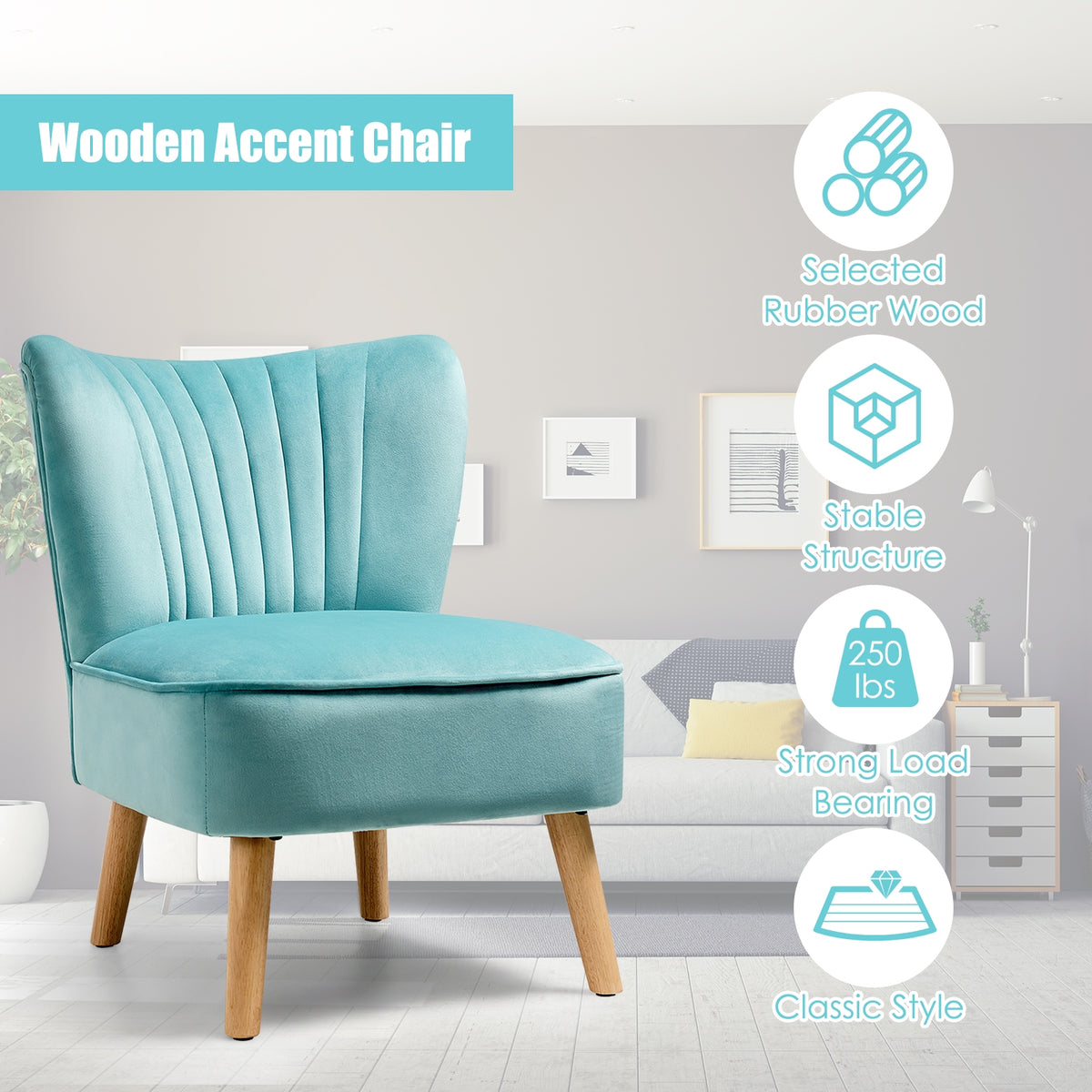 Modern Armless Velvet Accent Chair, Green Accent Chairs at Gallery Canada