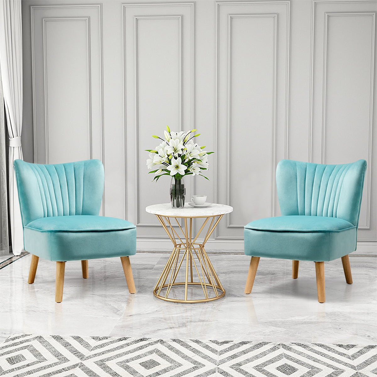 Modern Armless Velvet Accent Chair, Green Accent Chairs at Gallery Canada