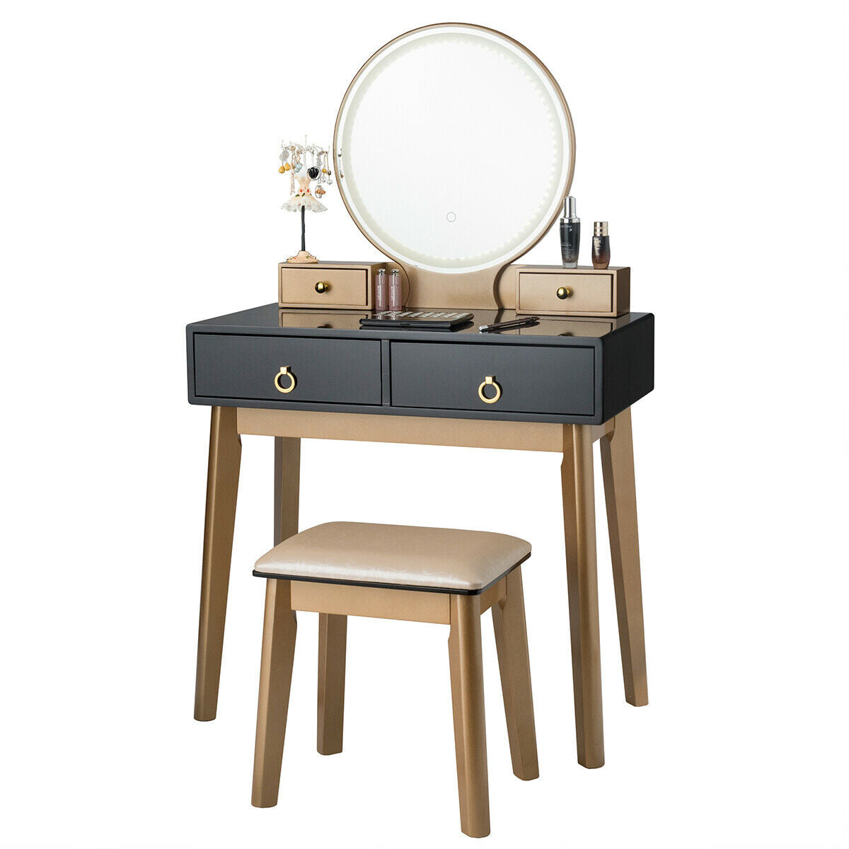 Makeup Vanity Table Set, 3 Color Lighting, Black Makeup Vanities at Gallery Canada