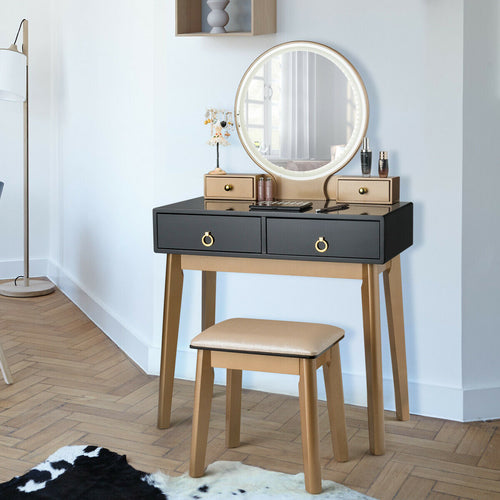 Makeup Vanity Table Set, 3 Color Lighting, Black