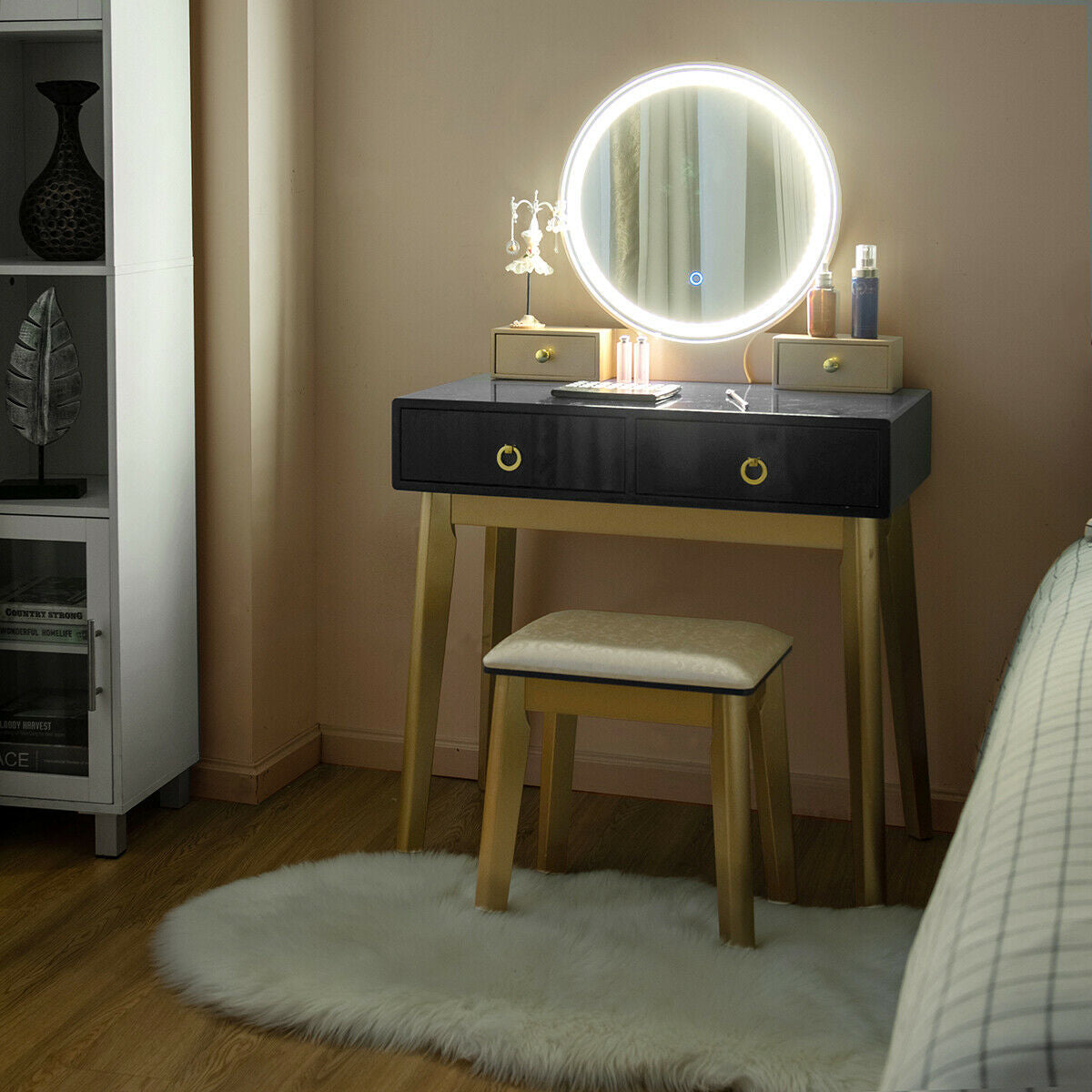 Makeup Vanity Table Set, 3 Color Lighting, Black Makeup Vanities at Gallery Canada