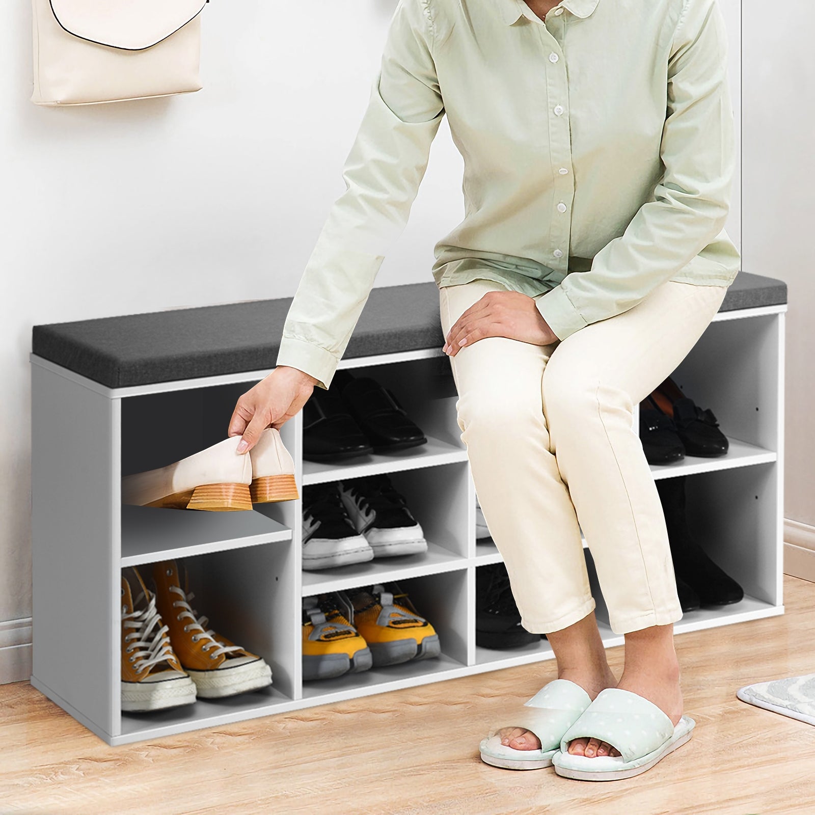 10-Cube Organizer, Entryway Shoe Storage Bench, White Shoe Racks & Storage Benches at Gallery Canada