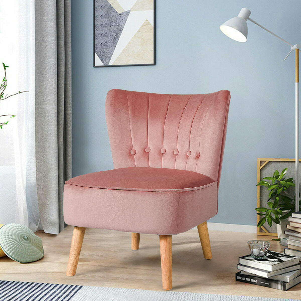 Tufted Velvet Armless Accent Chair, Pink Accent Chairs at Gallery Canada