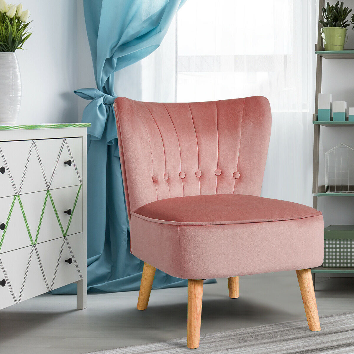 Tufted Velvet Armless Accent Chair, Pink Accent Chairs at Gallery Canada