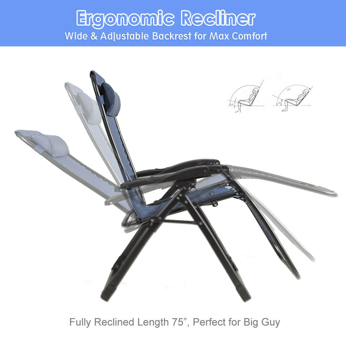 Oversize Lounge Chair With Cup Holder, Heavy Duty, Navy Beach & Lawn Chairs at Gallery Canada
