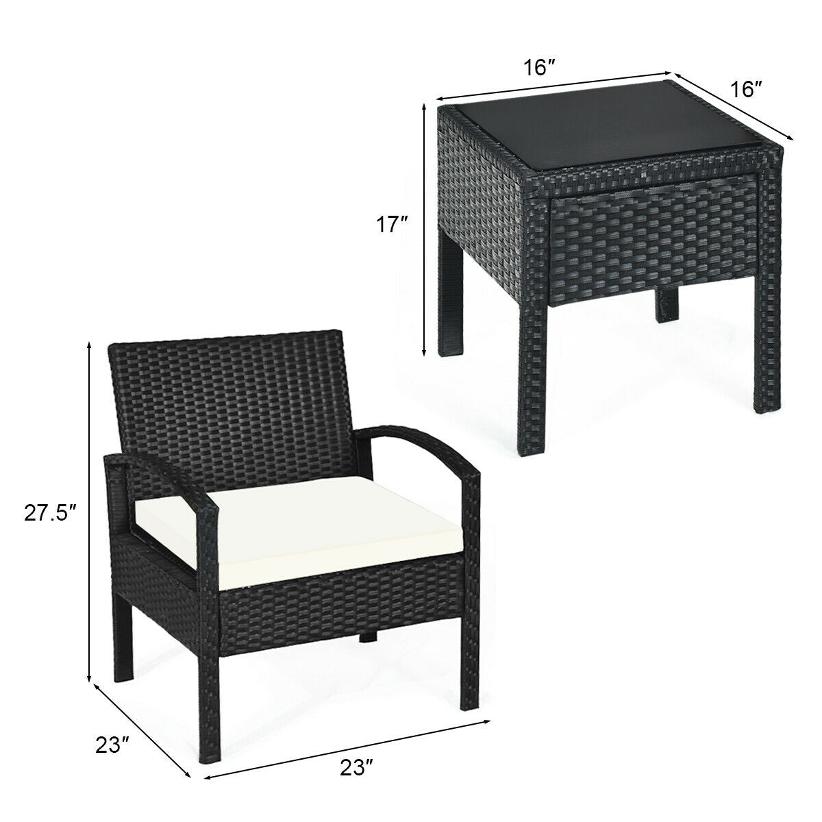 3 Piece Patio Rattan Furniture Set, Sofa Cushioned Table Garden, White Patio Conversation Sets at Gallery Canada
