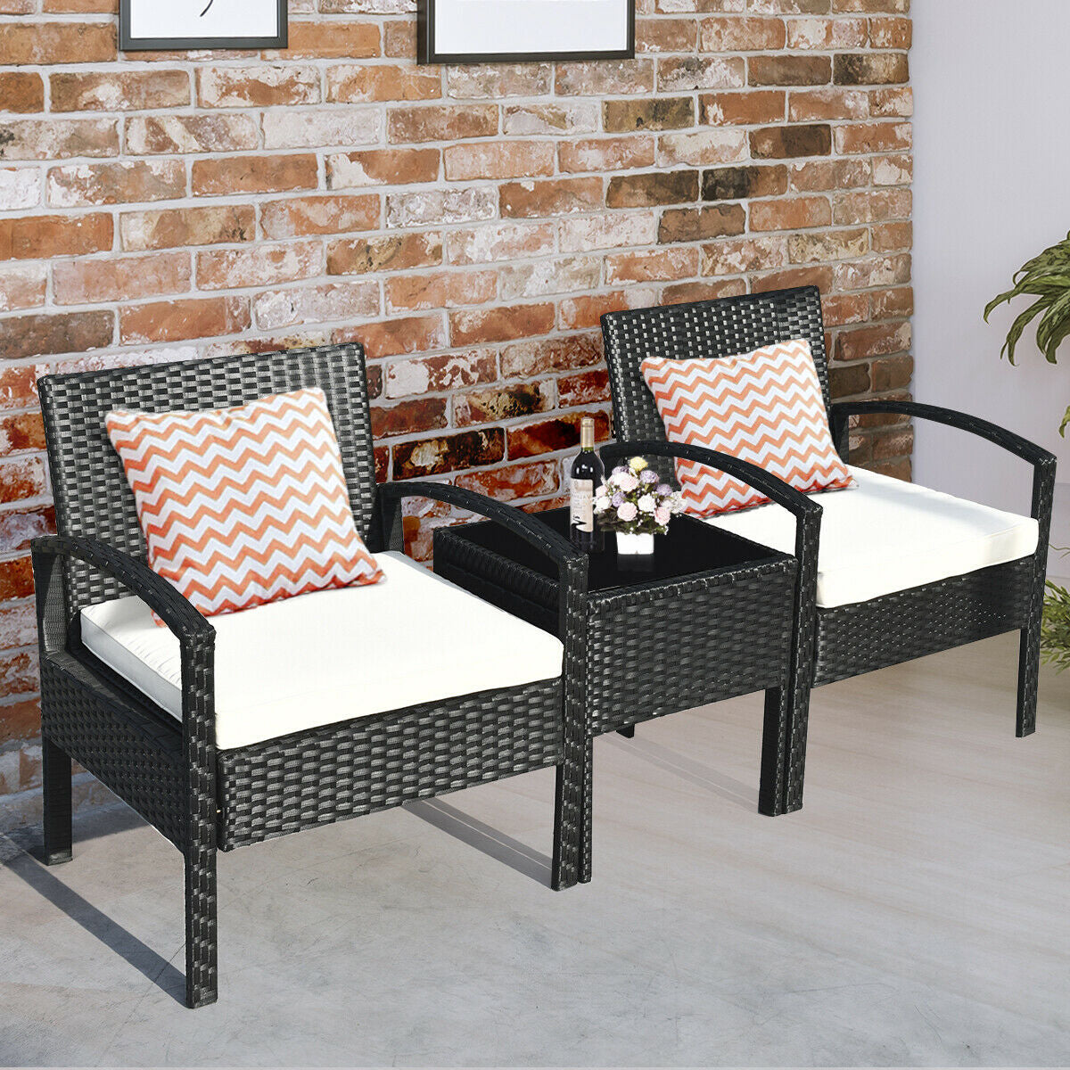 3 Piece Patio Rattan Furniture Set, Sofa Cushioned Table Garden, White Patio Conversation Sets at Gallery Canada