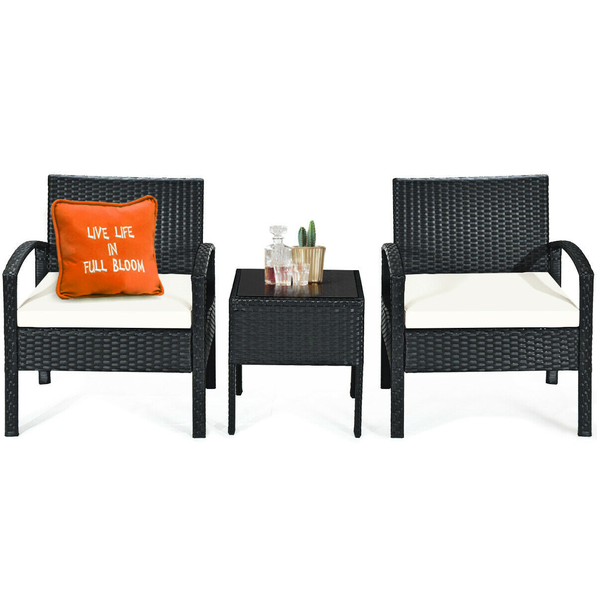 3 Piece Patio Rattan Furniture Set, Sofa Cushioned Table Garden, White Patio Conversation Sets at Gallery Canada