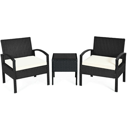 3 Piece Patio Rattan Furniture Set, Sofa Cushioned Table Garden, White Patio Conversation Sets White at Gallery Canada